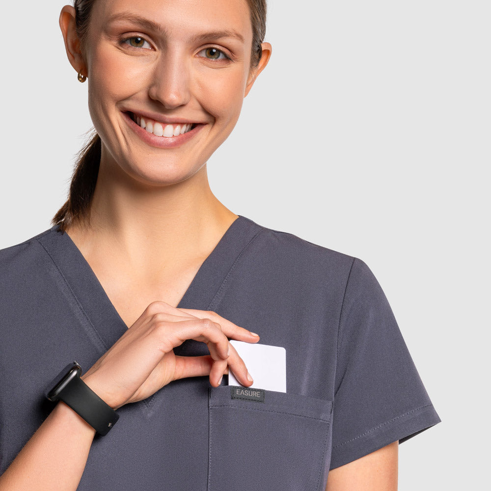 Amara One Pocket Scrub Top Pewter