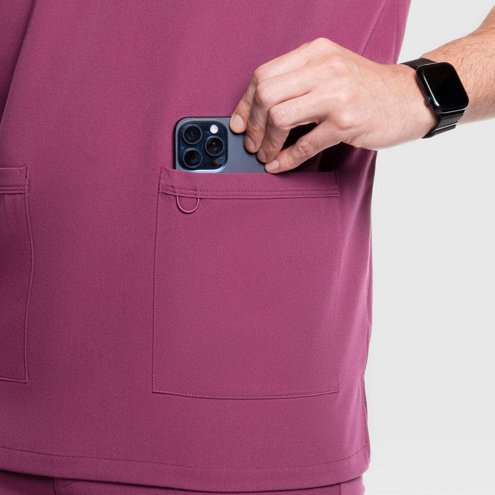 Nexus Three Pocket Scrub Top Wine