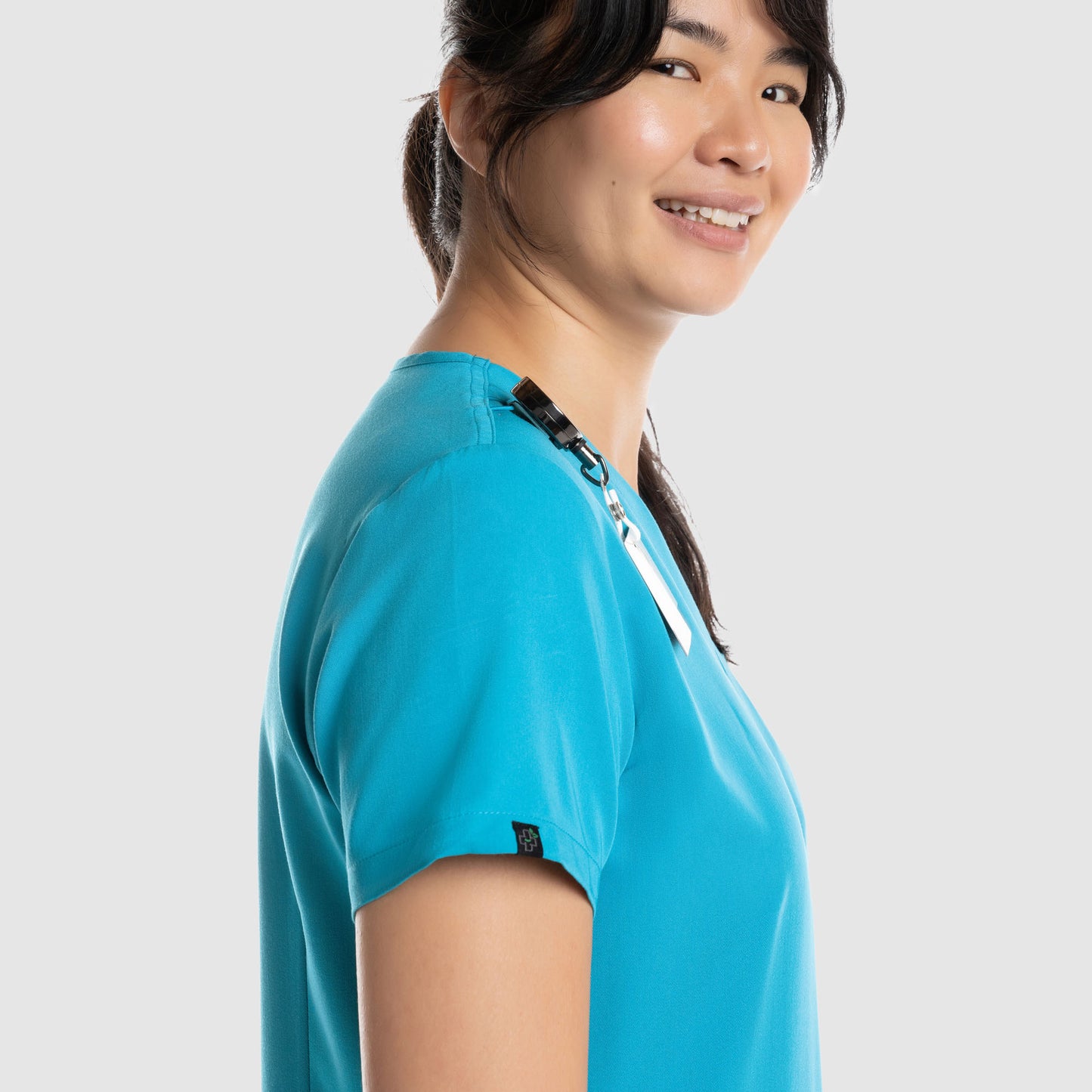 Nura Three Pocket Scrub Top Teal Blue