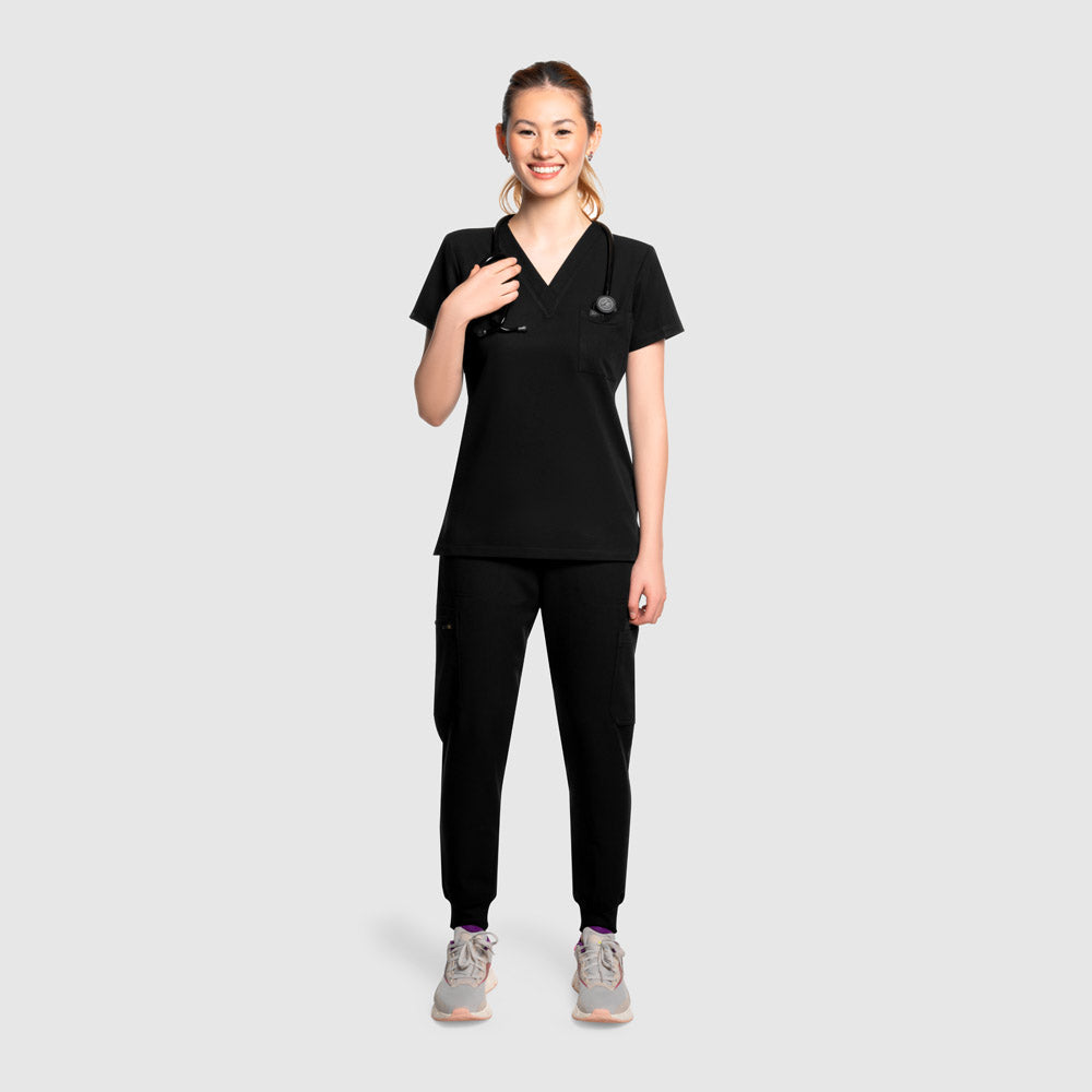 Amara One Pocket Scrub Top Black