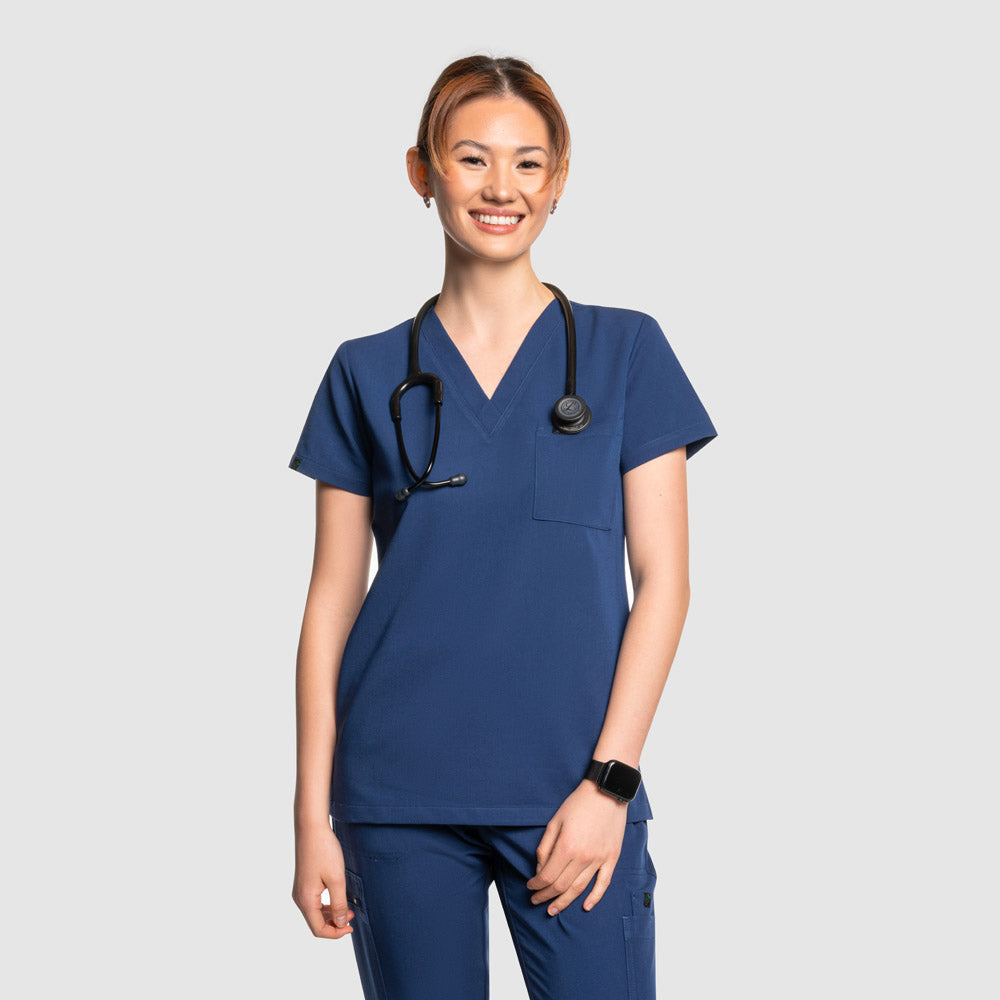 Amara One Pocket Scrub Top Navy Blue