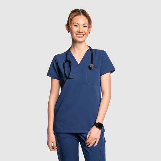 Amara One Pocket Scrub Top Navy Blue