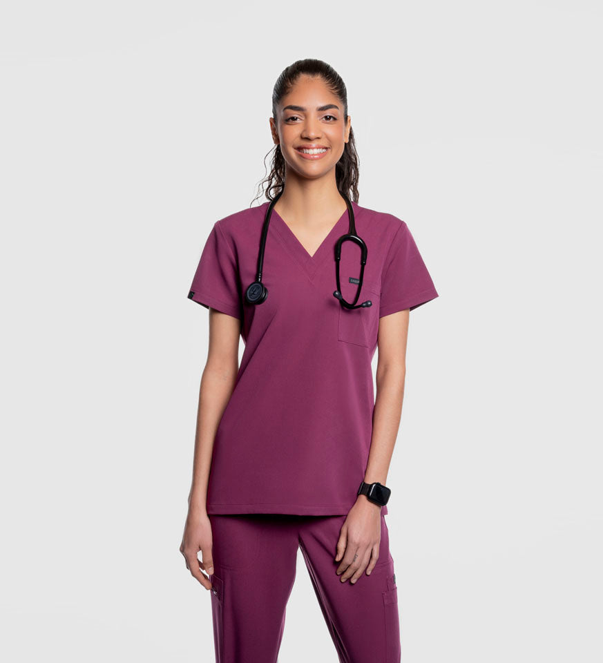 One Pocket Scrub Top Wine