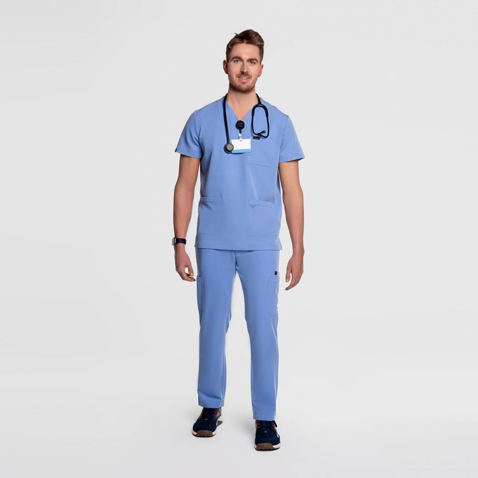 Nexus Three Pocket Scrub Top Ceil Blue