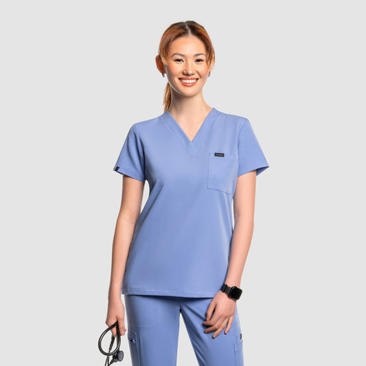 Amara One Pocket Scrub Top Ceil Blue