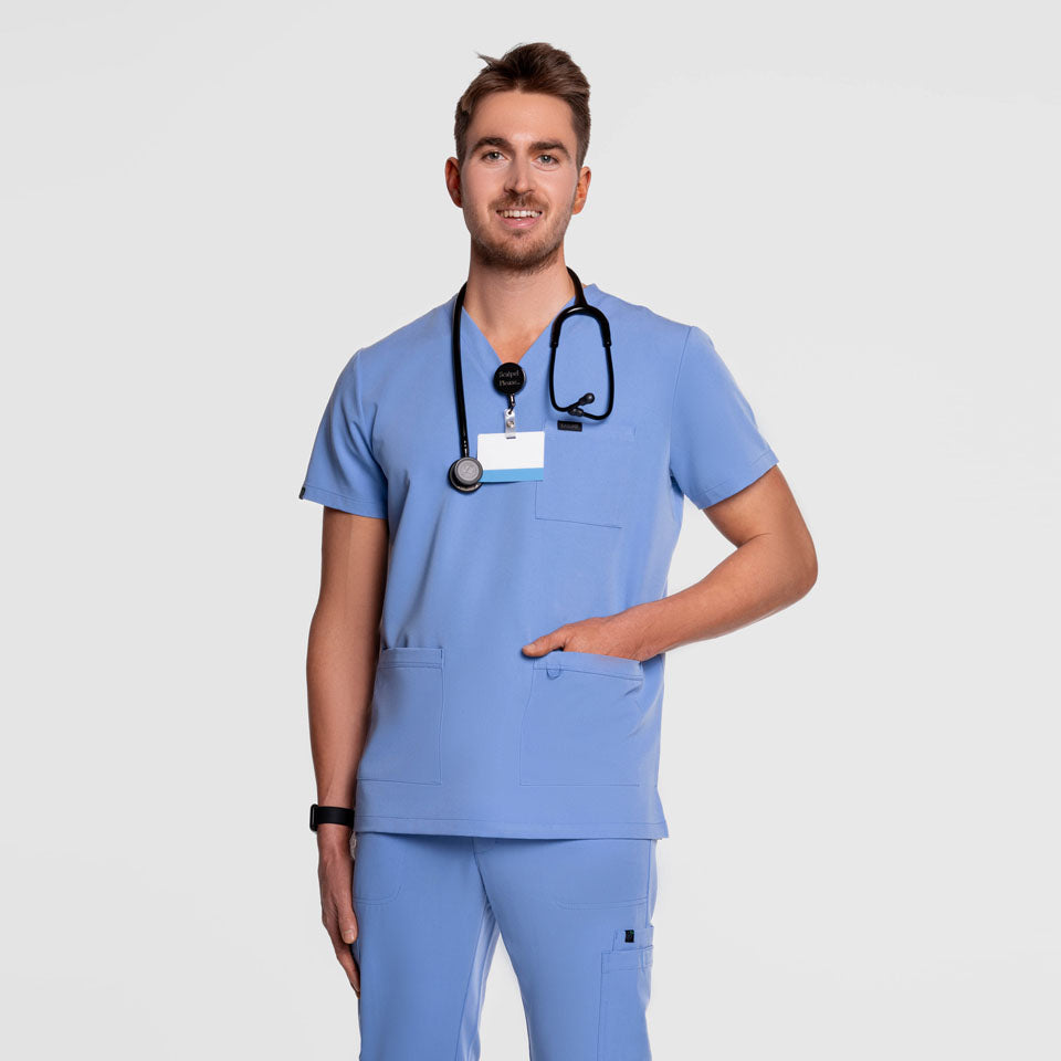 Nexus Three Pocket Scrub Top Ceil Blue