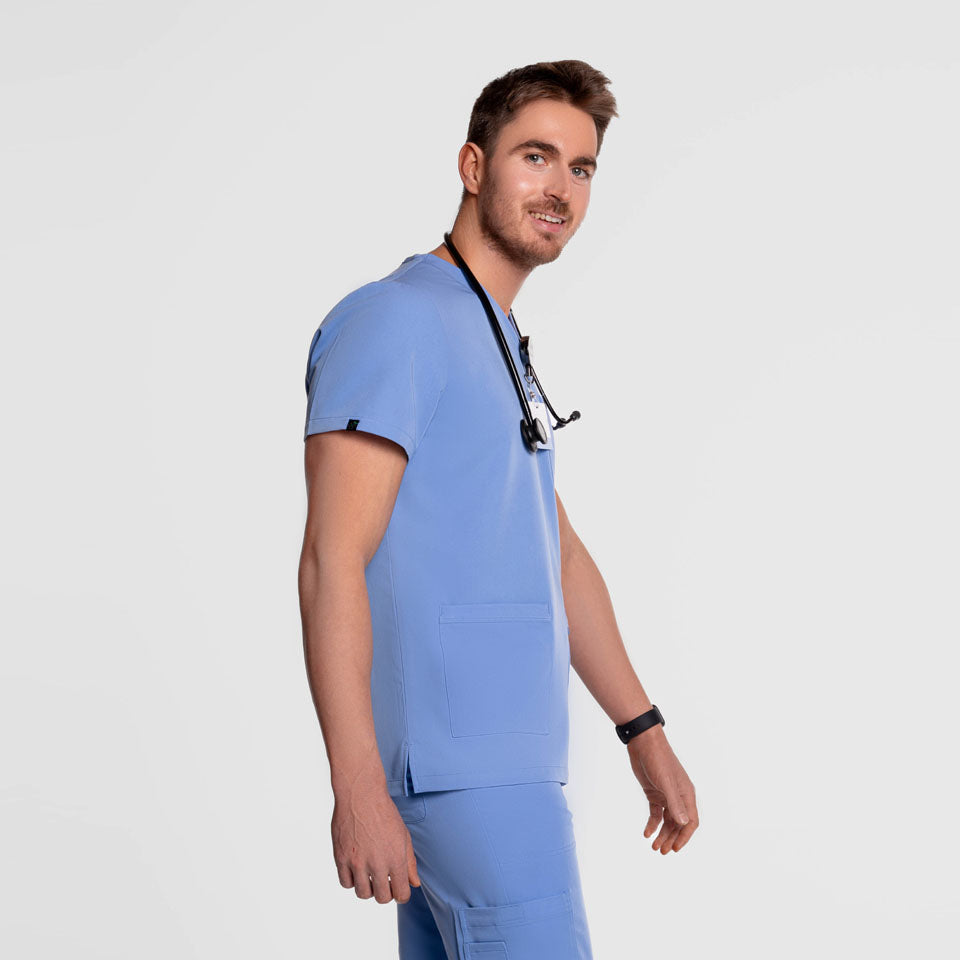 Nexus Three Pocket Scrub Top Ceil Blue