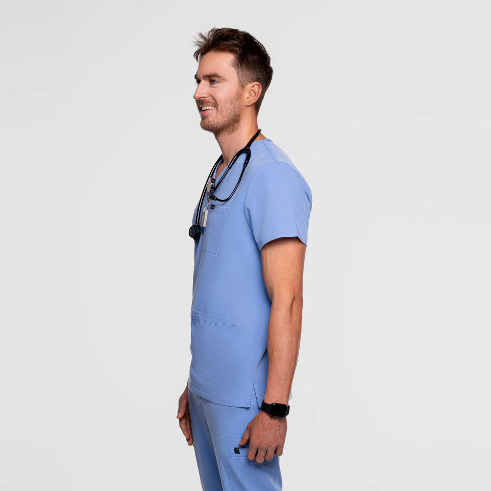 Nexus Three Pocket Scrub Top Ceil Blue