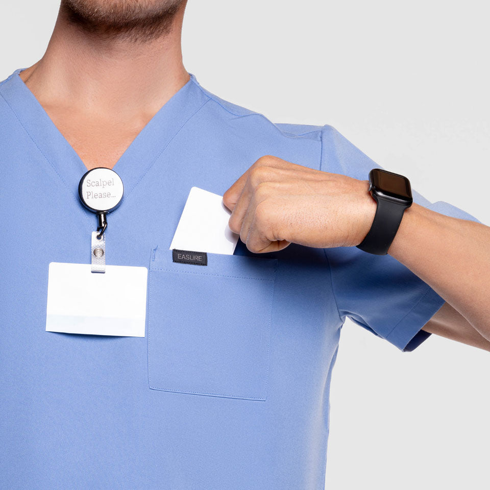 Nexus Three Pocket Scrub Top Ceil Blue