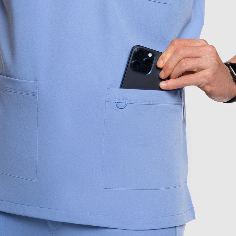 Nexus Three Pocket Scrub Top Ceil Blue